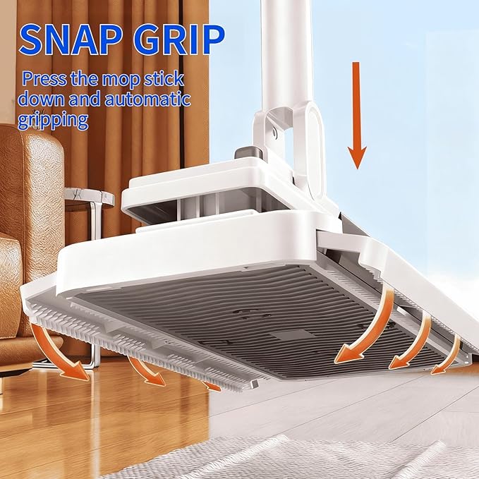Snap Grip Mini Mop Zero-Touch Gap Dust Cleaner with 39in Lazy Mop Stick &amp Locking Head Disposable Dust Mop for House Wall Bathroom Toilet Corners Multi Surface Cleaning with 5 Cloths