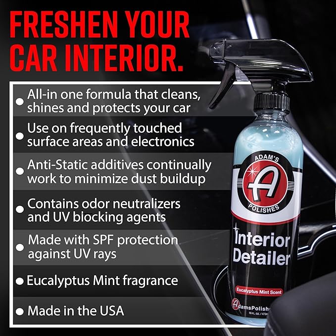 Adam's Polishes Interior Detailer 16 fl. oz (Combo) - Total Car Interior Cleaner Protectant &amp Dressing | All Purpose Cleaner &amp Leather Conditioner | Vinyl Dashboard Screen Seat Cleaner &am