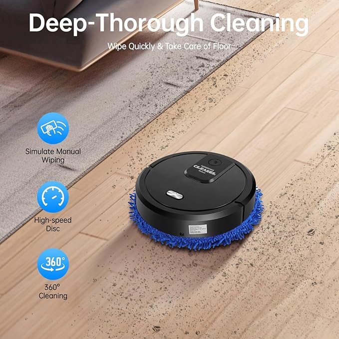 Wet &amp Dry Mopping Machine Multifunctional Mopping Cleaner Machine Intelligent Sweeper with USB Charging for Hard Floor Clean Pet Hair Carpet(Black)