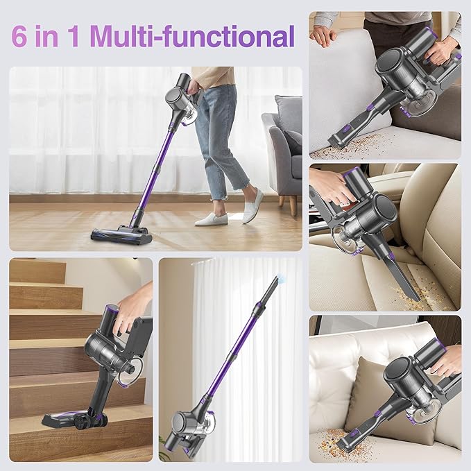 Zefiro Cordless Vacuum Cleaner for Home450W /40Kpa 50Mins Stick VacuumAnti-Tangle 1.5L Dust Cup Rechargeable Wireless Handheld Vacuum for Pet Hair/Carpet/Floor