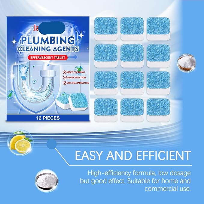 Instant Drain Cleaner Tablets - Unclog Kitchen &amp Bathroom Drains Remove Grease Eliminate Odors Fast Acting Formula(2PCS)