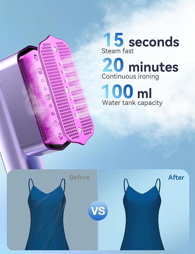 Steamer for Clothes Sundu Portable 2-in-1 Steamer &amp Iron 15s Fast Heat-up 100ml Water Tank Ironing Gloves 20 Min Continuous Steam Wrinkle Remover for Garment Travel &amp Home Use (Rose Pur