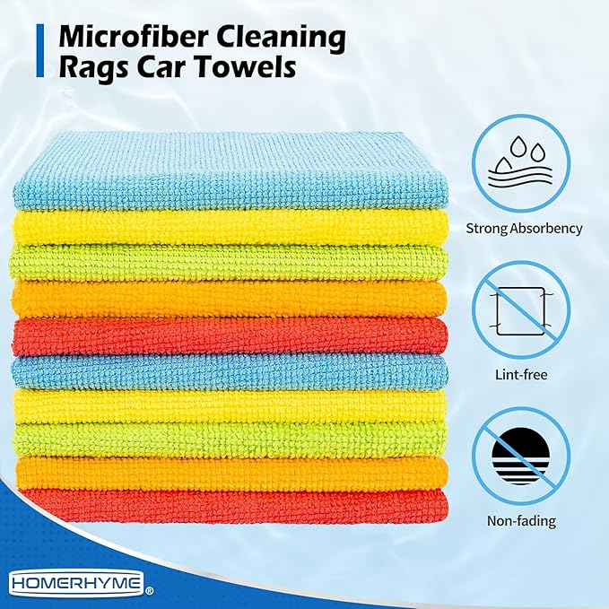 HOMERHYME Microfiber Cleaning Cloth 200 Pack Cleaning Rags Microfiber Towel Bulk Absorbent Lint-Free Wash Cloths All-Purpose Towels for Cars Shop Automotive Garage Home &amp Kitchen