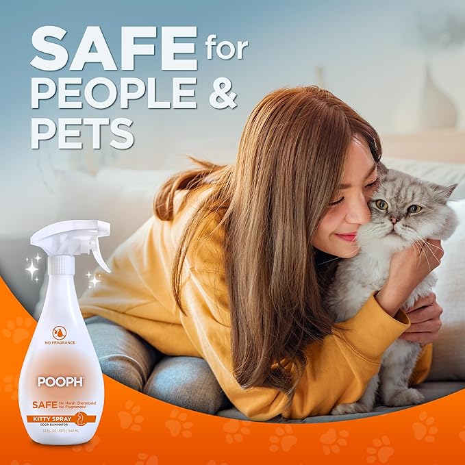 POOPH Kitty Spray - Odor Eliminator 32oz - Dismantles Odors on a Molecular Basis Cats Freshener Eliminator Urine Poop Pee Deodorizer Fresh Clean Furniture Potty Safe - 2 Pack