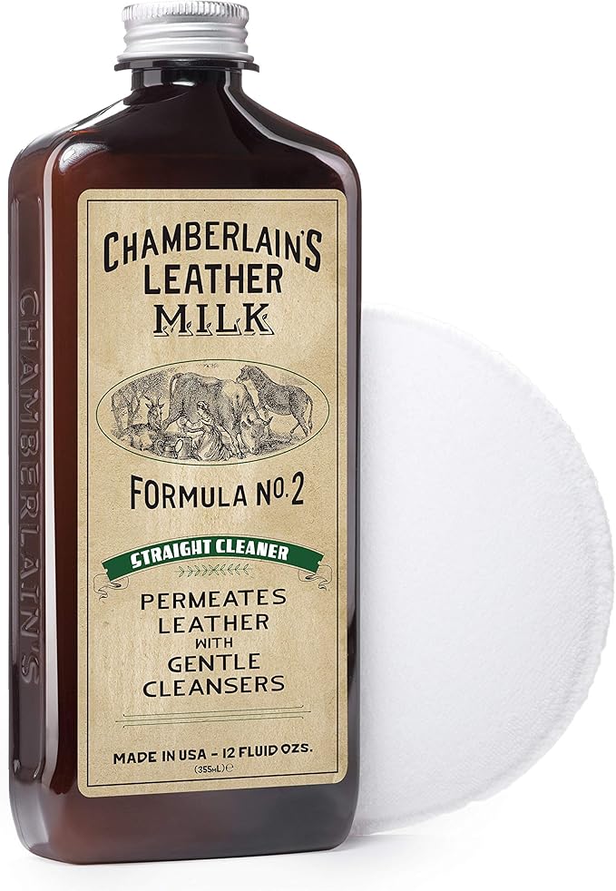 Leather Milk Leather Cleaner - Straight Cleaner No. 2 - All Natural Non-Toxic Deep Cleaner Made in The USA. 2 Sizes. Includes Premium Cleaning Pad!