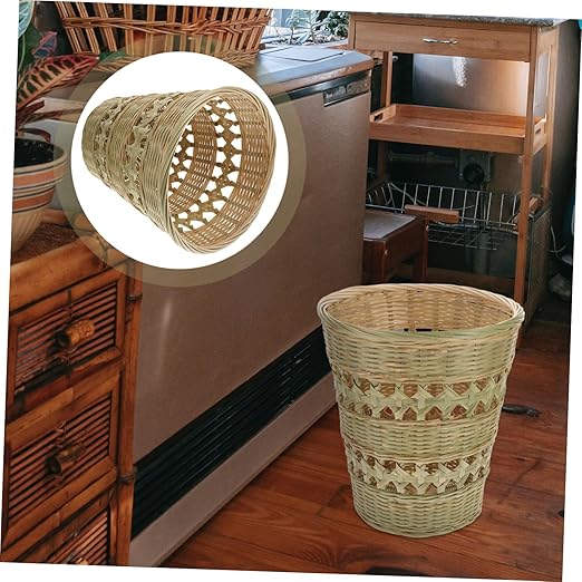 Retro Woven Trash Can Manual Weave Rubbish Container Decorative Wastebasket for Home Storage and Organizing