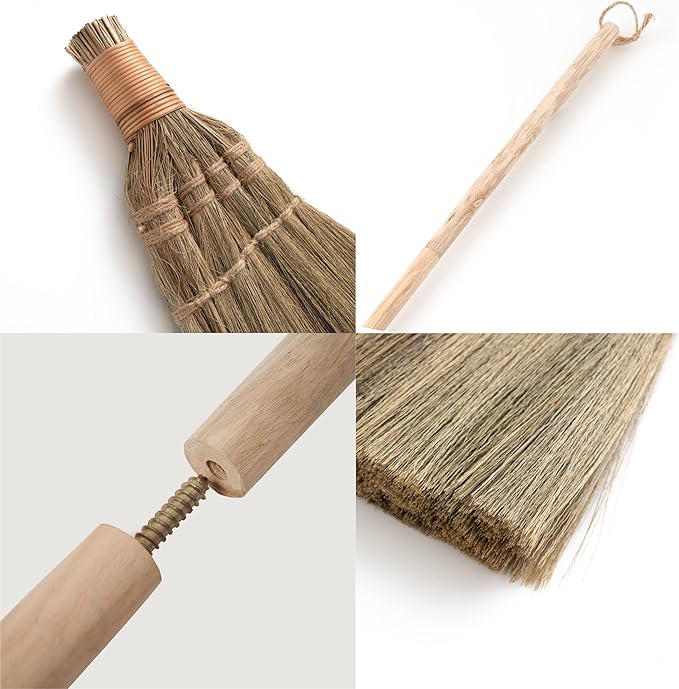 Vietnamese Straw Soft Broom for Cleaning with Long Handle Broom- Broom Decorative 9.45'' Width 45.28 Length
