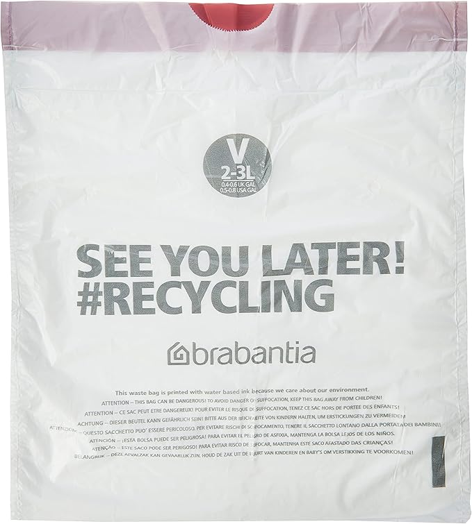 Brabantia PerfectFit Trash Bags (Size V / 0.8 Gallon) High Quality Thick Plastic Trash Can Liners with Tie Tape Drawstring Handles (20 Bags)
