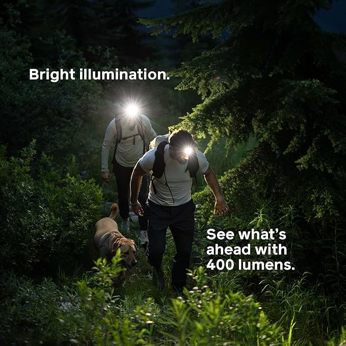 BioLite Range 400 Waterproof Fast-Charging Rechargeable Headlamp Midnight Grey 400 Lumens USB-C Charging 90m Beam 200 Hour runtime