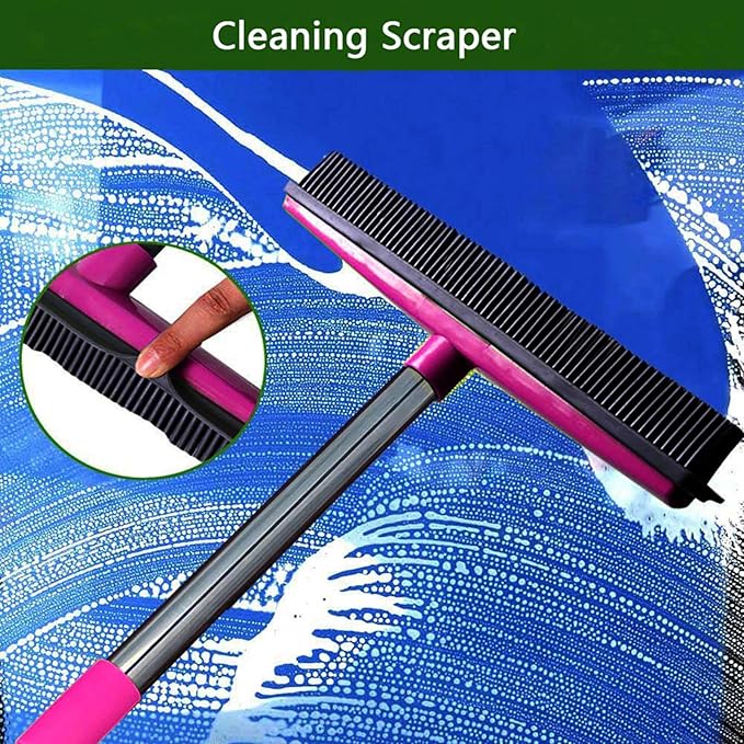 Carpet Hair Removal Broom with 48'' Telescoping Adjustable Handle Rubber Broom Carpet Rake for Pet Hair Dust Removal Daily Household Cleaning(Pink)