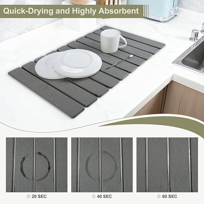 Dish Drying Mat Foldable Drying Mat for Kitchen with Non-Slip Pad &amp Sandpaper Draining Rack Sink Mat 23.6x15.4 Inch Dark Gray 1 Set