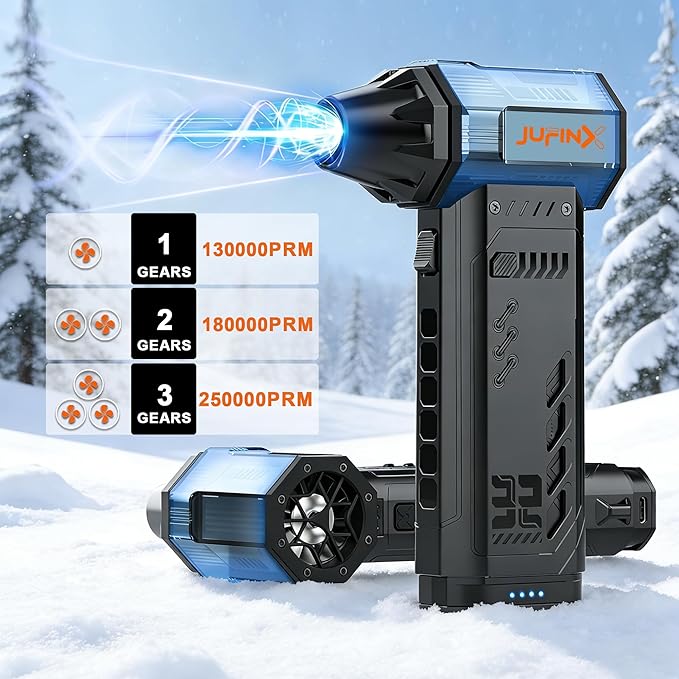Air Duster -250000RPM- Snow Blower Replaceable Batteries 2pcsLong Life-mini Blower 3-Gear Adjustable- Electeic Air Duster for KeyboardPCsOutdoorsSnowLeavesCar Cleaning (2*Batteries)