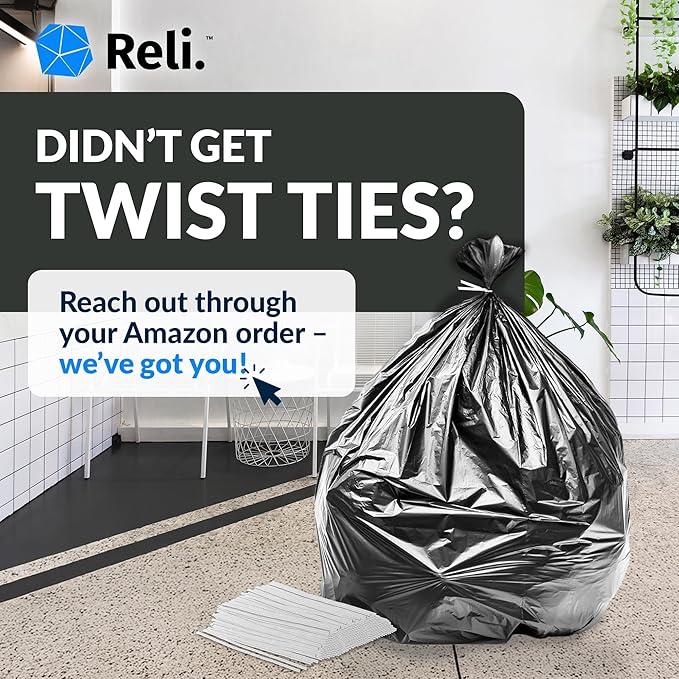Reli. 55 Gallon Trash Bags Heavy Duty (100 Count) | Black | Twist Ties Included | Extra Tough Leak-Proof Garbage Bags | Ideal for Large Clean Ups
