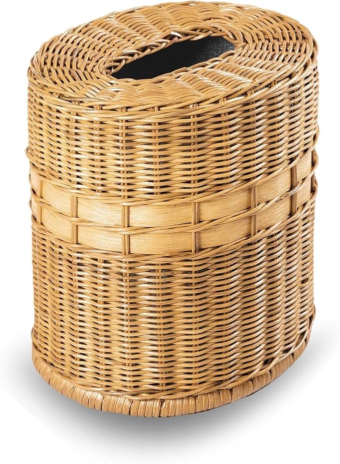 The Basket Lady Drop-in Oval Wicker Waste Basket with Removable Metal Liner Sandstone 12 L x 9.5 W x 12 H 3 Gallon Capacity
