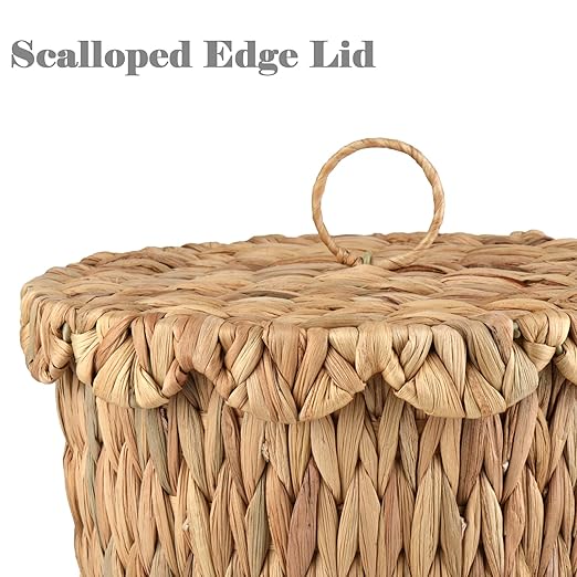 4 Gallon Wicker Trash Can with Scalloped Edge Lid Wicker Waste Basket with Removable Plastic Liner for Bathroom Bedroom Office Home
