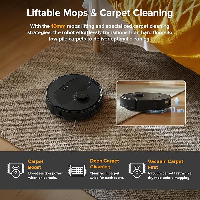 roborock Qrevo Series Robot Vacuum and Mop 8000Pa Suction Upgraded from Qrevo S Anti-Tangle Brushes Smart Obstacle Avoidance Auto Mop Washing All-in-One Dock 200RPM Spinning Mops Black(QV 35A)
