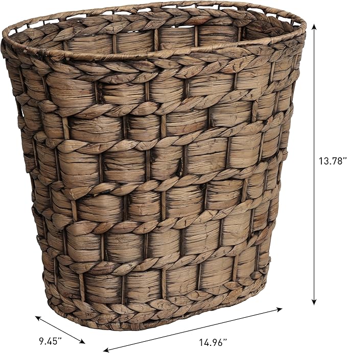 happimess HPM1401B-SET2 Miles Rustic Farmhouse Handwoven Water Hyacinth 4.5-Gallon Tapered Oval Wicker Watebasket Brown (Set of 2)