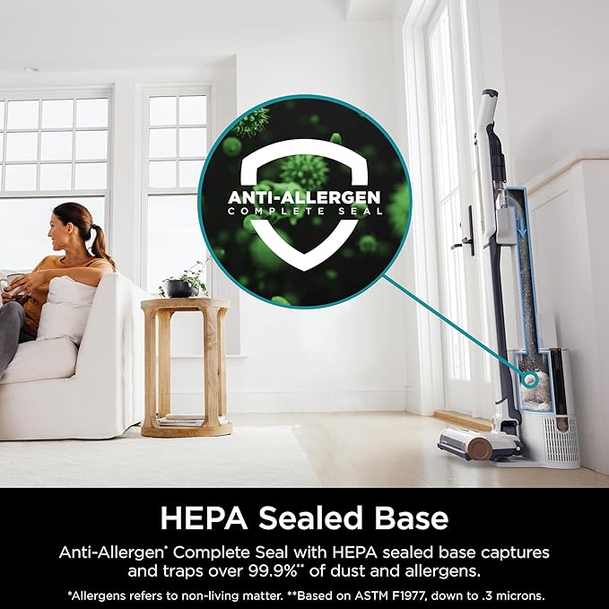 Shark WS642AE WANDVAC System Ultra-Lightweight Powerful Cordless Stick Vacuum with HEPA Self-Empty Charging Base Anti-Allergen Complete Seal PowerFins Self-Cleaning Brushroll &amp Pet Tool White