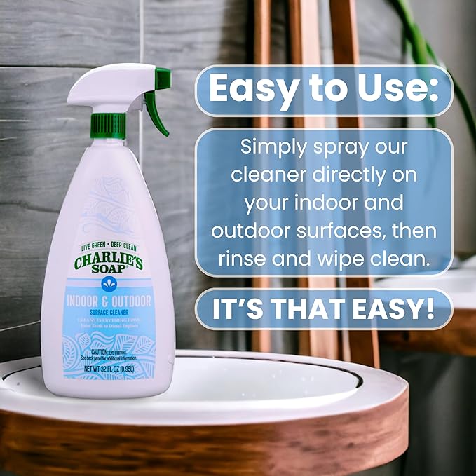 Charlie's Soap Indoor &amp Outdoor Surface Cleaner Refill Biodegradable Natural Outdoor Cleaning Spray – Safe for Indoor Use (32.00 Fl Oz (Pack of 2))