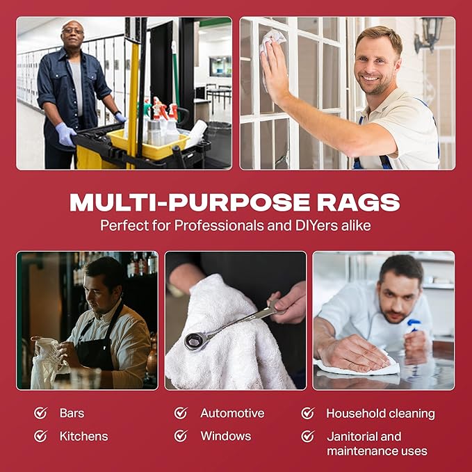 Angel-in-Armor White Striped Terry Rags (16 x 19) – 4lb Bulk Box of Cotton Cleaning Towels (22 Units) – Reusable Terry Bar Kitchen Cleaning Shop Rags – Low-Lint &amp Washable