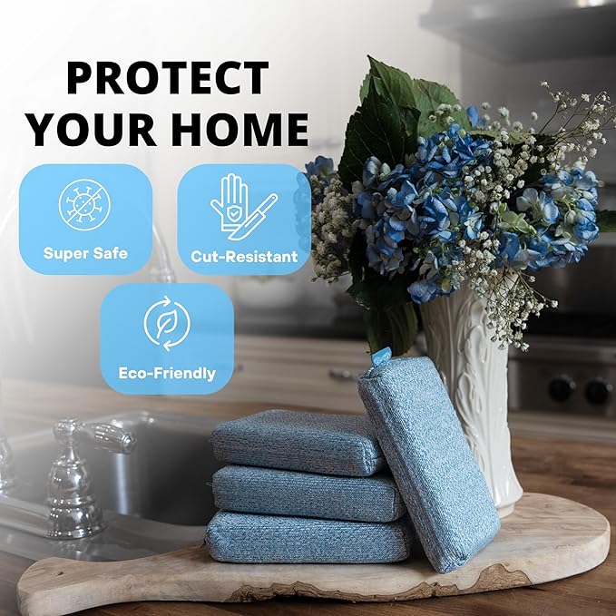 Grill Rescue Heavy Duty Kitchen Sponge - Lasts 20x Longer Scratch-Free Safe for Non-Stick Cookware - Cut Resistant Versatile Household Bathroom &amp Outdoor Cleaning Supplies (5 Blue)