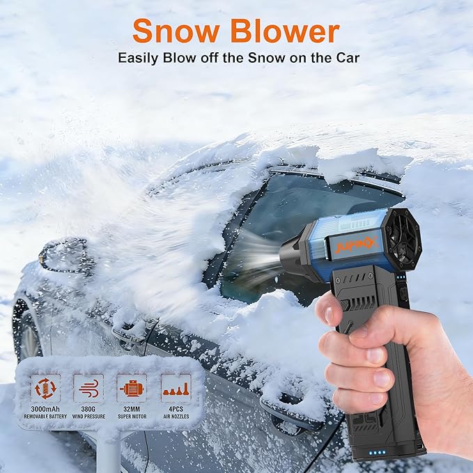 Air Duster -250000RPM- Snow Blower Replaceable Batteries 2pcsLong Life-mini Blower 3-Gear Adjustable- Electeic Air Duster for KeyboardPCsOutdoorsSnowLeavesCar Cleaning (2*Batteries)