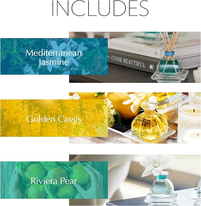 AGRARIA at The Beach PetiteEssence Collection Handmade Sola Flower Reed Diffuser Set of 3 Luxury Home Fragrance Scented Oil Diffuser Gift Set