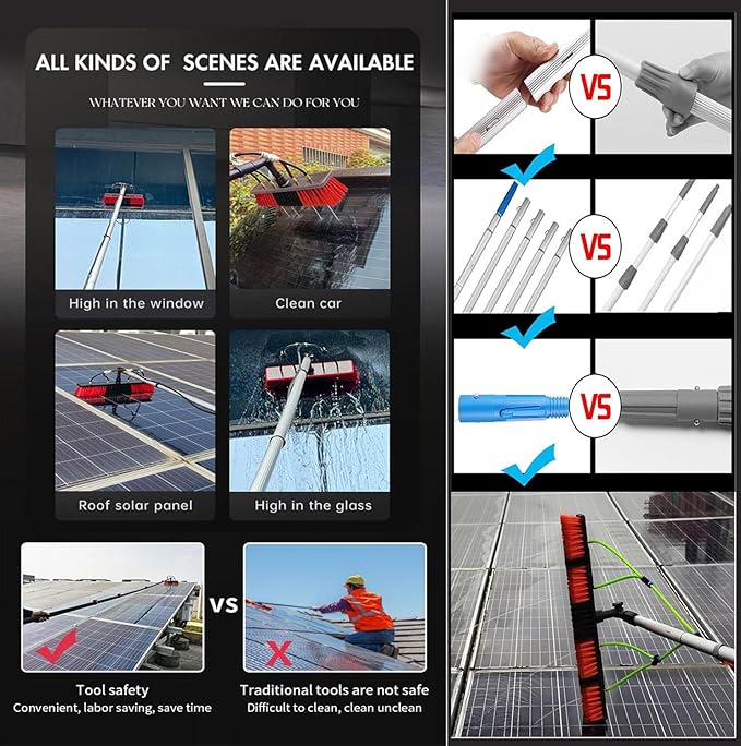 Water Fed Pole Kit &amp Outdoor Window Cleaner 5-12m Photovoltaic Panel Cleaning Tool Suitable for Cleaner Conservatory Roof Photovoltaic Panel Cleaning55cmHeadGold-6m/19.69in