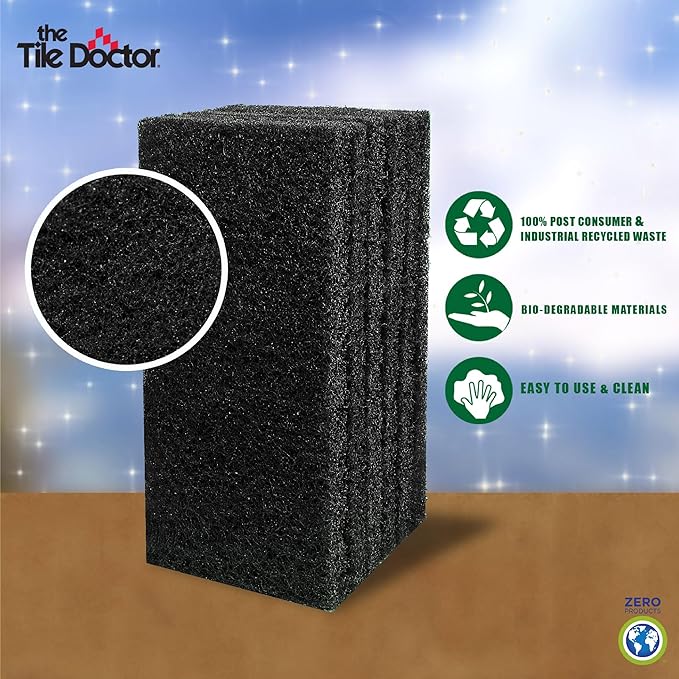 Scrub Doctor 6-Pack of 10 x 4.5 x 1 in. Large Black Scrub Pads and Scrub Pad Holder Scrub-HLD-L-BLK-6 Maximum Abrasion Scrubbing Pads for Cast Iron Pots BBQ Grills Oven Cleaning and Paint Removal