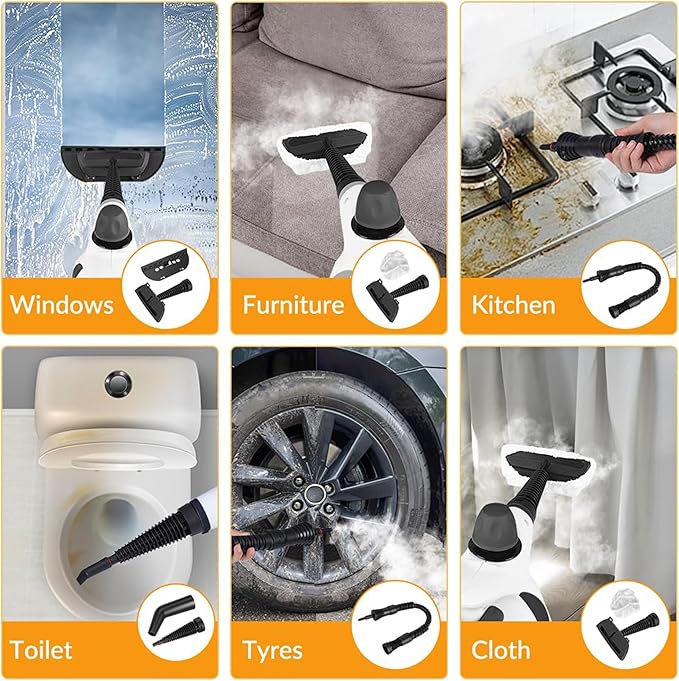 Saker Portable Steam Disinfection Cleaner Powerful 1500W Steam Cleaning Machine with Multi-Purpose Attachments Handheld Multi-Purpose Steamer Safety Cap for Home Kitchen (1 set + 1fiber cloth)