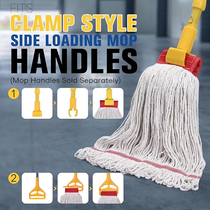 Matthew Cleaning Commercial Mop Head Replacement 5 Inch Wide Headband Looped End Cotton Blend String Wet Mops for Floor Cleaning 18 oz Medium Case Pack 12 Pcs White