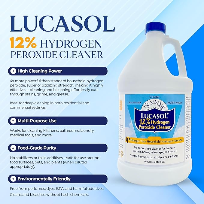 Lucasol Food Grade Hydrogen Peroxide 12% Percent &amp Funnel Combo - 1 Gallon (128 Fl Oz)