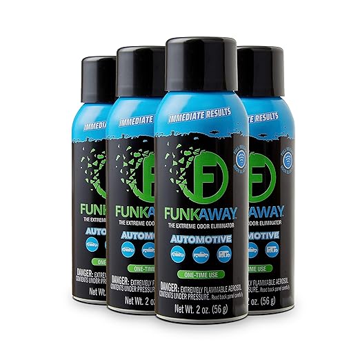 FunkAway Full-Release Car Deodorizer Spray (2 oz - 4 Pack) Lasts Up to 30 Days Car Air Freshener and Odor Eliminator for SUVs Trucks and RVs Automotive Aerosol that Attacks Funk at the Source