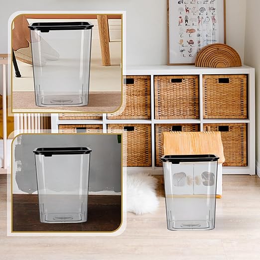Transparent Plastic Square Trash Can Wastebasket for Bathroom Bedroom Office Open Lid Secure Garbage Container with Pressing Lightweight Bin for Home Kitchen