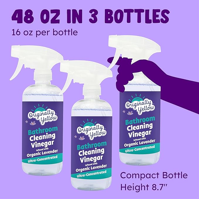 Originally Yellow Lavender Bathroom Cleaner Spray | Powered by Natural Vinegar &amp Infused with Lemon | Multipurpose Kitchen Cleaner Works on Tile Wood Granite &amp Marble 3 Pack