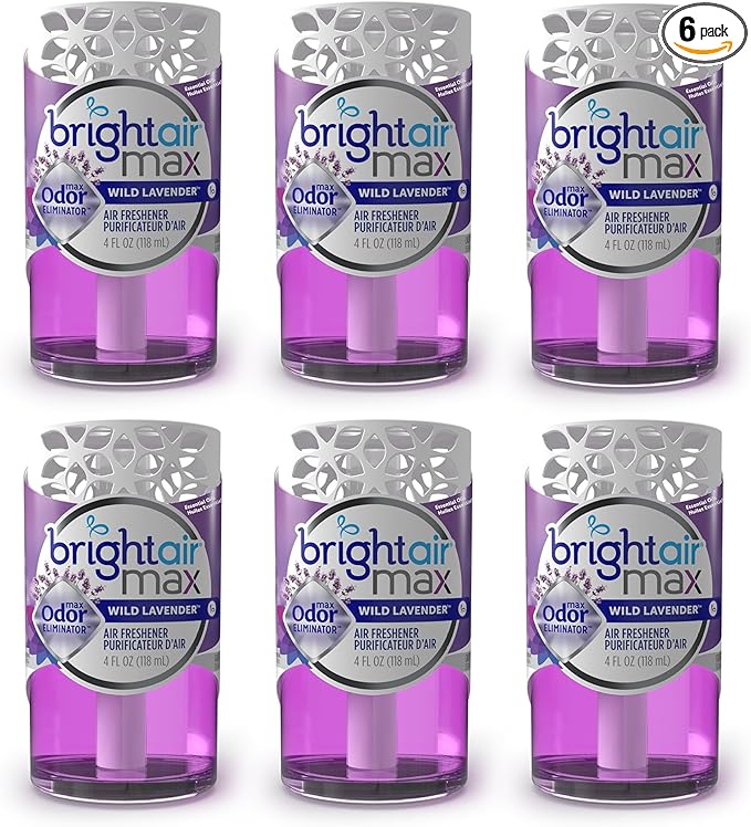 Bright Air Max 4 oz. Odor Eliminator Air Freshener for Medium-Size Spaces Wild Lavender Scent Case of 6 Lasts up to 60 Days Each