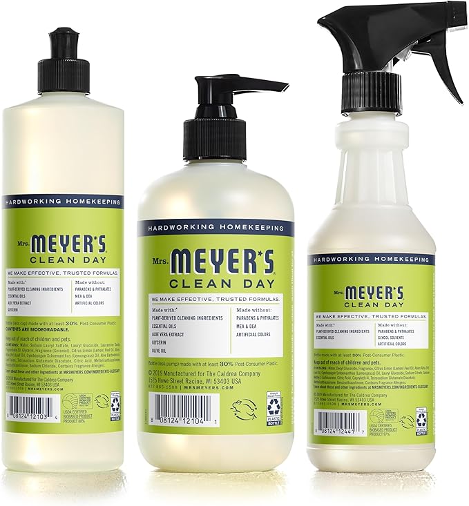 MRS. MEYER'S CLEAN DAY Kitchen Essentials Set Includes: Hand Soap Dish Soap and All Purpose Cleaner Lemon Verbena 3 Count Pack