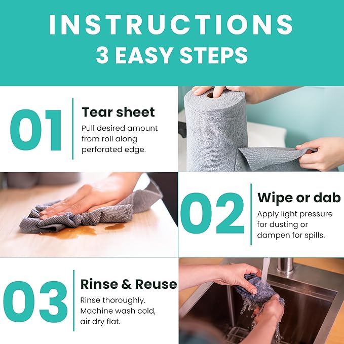 Microfiber Cleaning Cloth Roll Tearaway 50 PCS Tear Away Towels Reusable &amp Washable Ultra Absorbent 12 x 5.5 Dish Rags for Car Home Kitchen  180 GSM Thickness Paper Towel Alternative