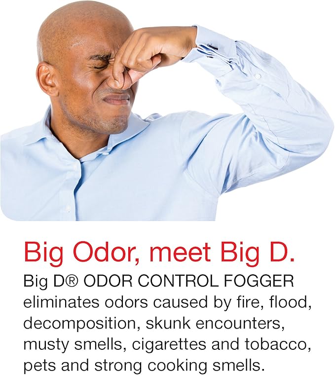 Big D 344 Odor Control Fogger Mountain Air Fragrance-Kills odors from fire flood decomposition skunk cigarettes musty smells-Ideal for use in cars property management hotels 5 oz (Pack of 12)