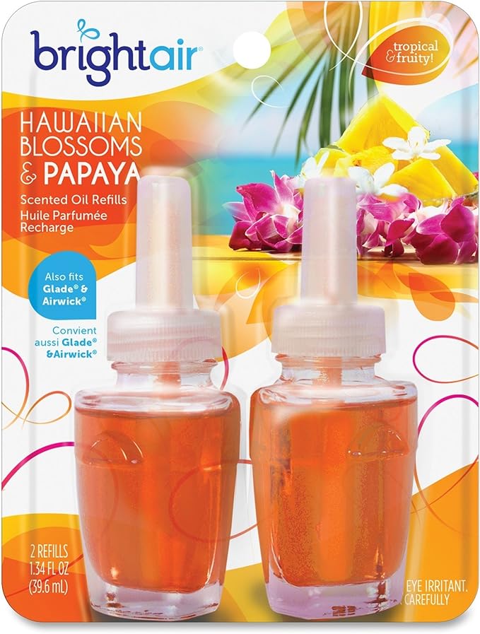 Bright Air Scented Oil Warmer Refill Hawaiian Blossoms and Papaya Scent 2 Pack (900256)  Orange