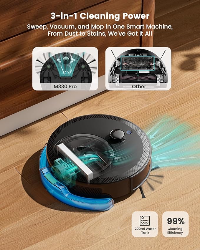 Lefant LiDAR Robot Vacuum and Mop 450ml Visible Dustbin Upgraded 190° PSD Obstacle Avoidance Customized Cleaning Multi-Floor Mapping 150 Mins Runtime WiFi/Alexa/APP Pet Hair &amp Carpets M330