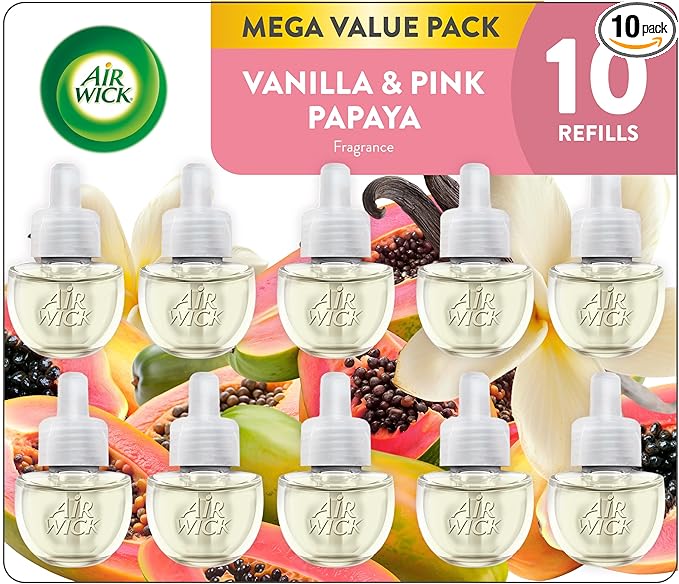 Air Wick Plug In Scented Oil Refill 10ct Vanilla and Pink Papaya Air Freshener Essential Oils