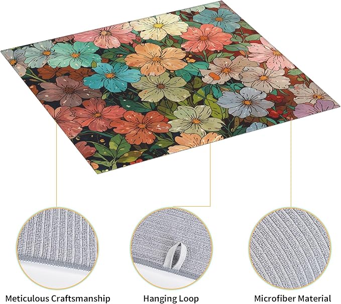 Colorful Wildflowers Dish Drying Mat for Kitchen Counter 16x18 Microfiber Absorbent Fast Dry Mat 2Pcs Dish Mat Faucet Mats Sets Large Drying Kitchen Mat Kitchen Drying Pad Coffee Bar Decor Gifts