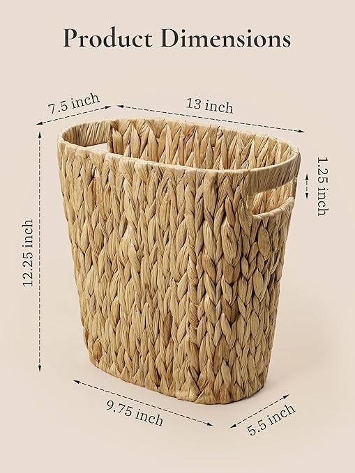 UBBCARE Wicker Trash Basket Small Waste Basket for Bathroom Desk Bedroom Water Hyacinth Trash Bin Narrow 4 Gallon
