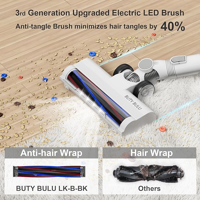 Cordless Stick Vacuum Cleaner 30KPa Handheld 2200mAh Rechargeable Battery Lightweight Small Vac Electirc Broom 40Mins Runtime for Home Hard Floor Carpet Pet Hair Cleaning LED Screen