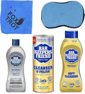BAR KEEPERS FRIEND Cleanser Trio - Mega Bundle (21 Oz Cleanser and Polish Powder | 26 Oz Liquid Soft Cleanser | 13 Oz Cooktop Cleaner) Plus 1 Foxtrot Microfiber Towel and 1 Microfiber Scrubber Sponge