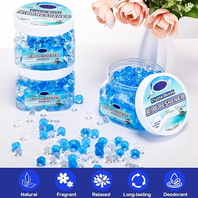 12 Pcs Gel Air Freshener Bulk Odor Gel Eliminator Beads 8 oz Long Lasting Air Freshener Beads Eliminates Odors in Home Bathrooms Cars Boats Rvs and Pet Areas(Sea Aroma)