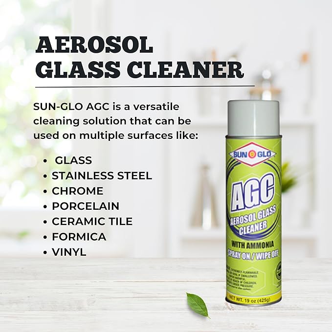 Sun-Glo Aerosol Glass Cleaner (AGC) - Ammonia Fortified Aerosol Glass &amp Multi-Surface Cleaner Spray Polish for All-Natural Sparkling Brilliant Streak-Free Shines