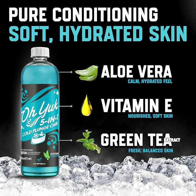 Oh Yuk 5-in-1 Cold Plunge Water Treatment – Cleaner Clarifier Conditioner Combats Odors Deodorizes – Premium Cold Tub &amp Ice Bath Care – Works with All Cold Plunges with Filter Systems – 32 Use