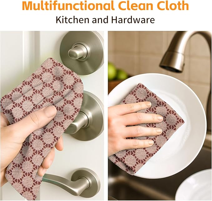 Microfiber Cleaning Cloth Roll 50-Count Reusable Durable Absorbent Lint-Free Non-Scratch Towels Dish Rags for Kitchen Home Window &amp Screens Paper Towel Alternative Brown Dot 12x12 in